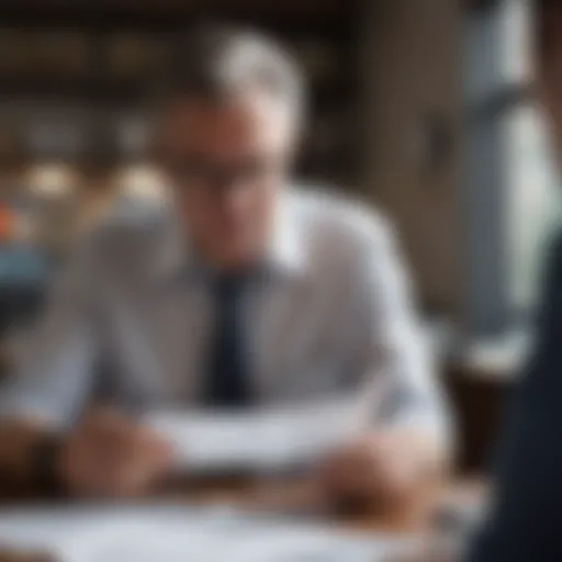 A close-up of a business owner reviewing banking statements