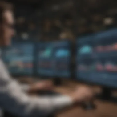 A professional analyst examining financial data on multiple screens