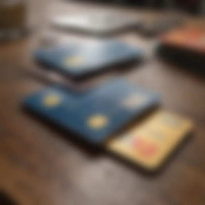 Variety of credit cards spread out on a table