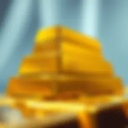 A close-up of gold bars stacked elegantly