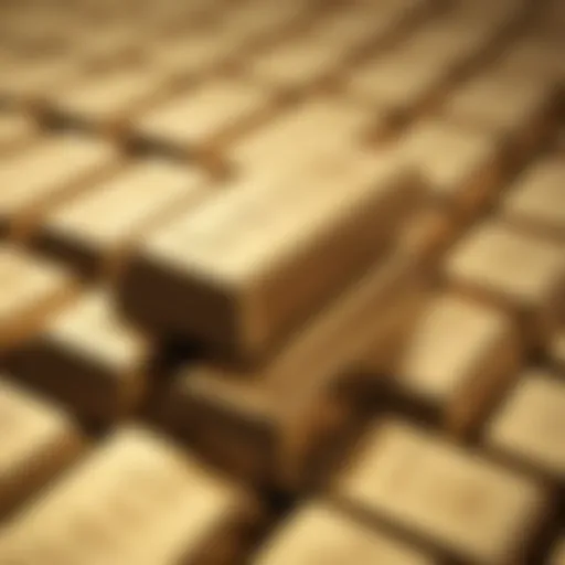 A close-up view of gold bullion bars stacked neatly, symbolizing wealth and security.