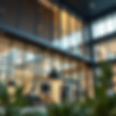 A Hub of Learning in Real Estate A modern educational building with students engaged in discussions