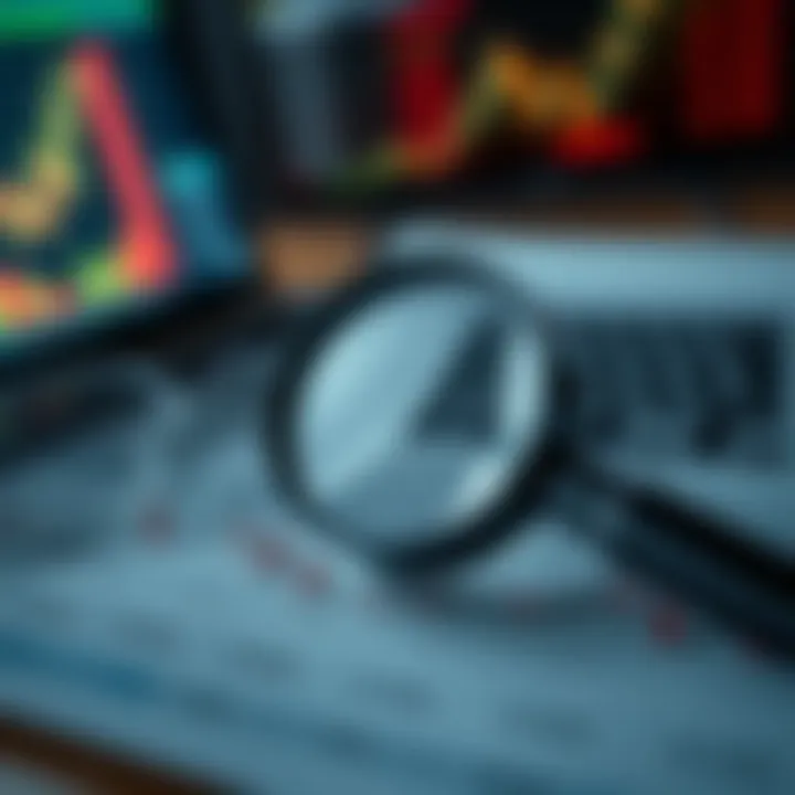 In-depth Analysis of Stock Market Reports A magnifying glass over a stock market report