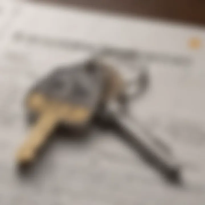 A close-up of a house key on a mortgage document