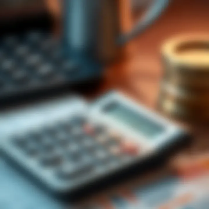 A calculator with credit score metrics displayed