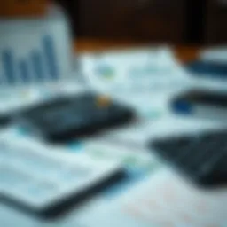 A sophisticated financial planning setup with calculators and charts