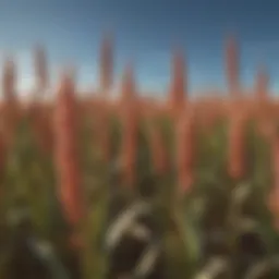 A field of grain sorghum under a clear blue sky