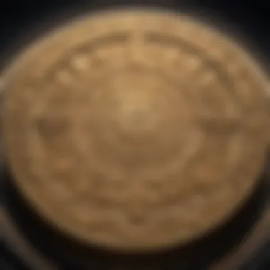 Intricate Designs of a Gold Ounce Coin A close-up view of a gold ounce coin highlighting its intricate designs.