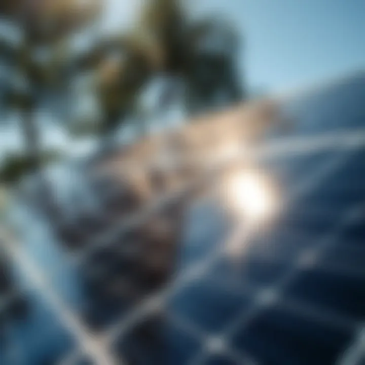 Solar Energy Reflection A close-up of solar panels with sunlight reflection